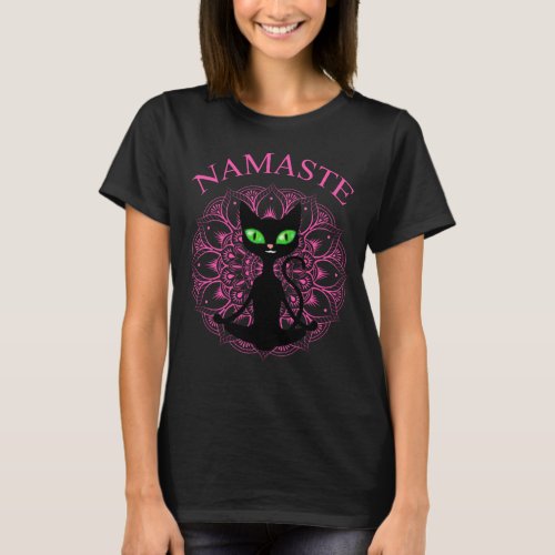 Funny Namaste Cat Yoga Pink Mandala T_Shirt