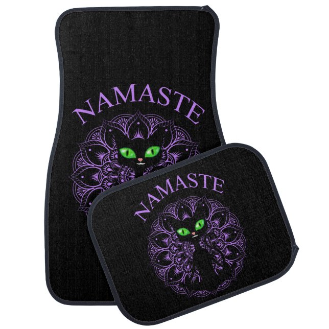 Funny Namaste Cat Yoga Purple Mandala Car Floor Mat (Set)