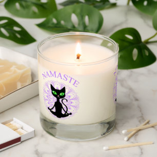 Funny Namaste Cat Yoga Purple Mandala Scented Candle