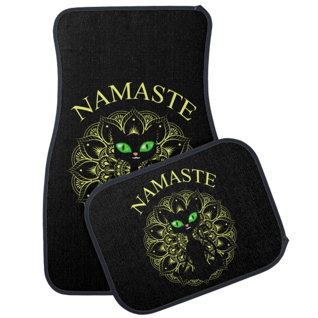 Funny Namaste Cat Yoga Yellow Mandala Car Floor Mat (Set)