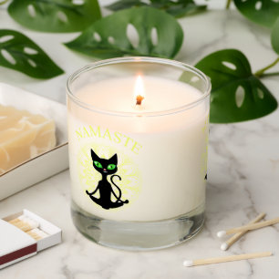 Funny Namaste Cat Yoga Yellow Mandala Scented Candle