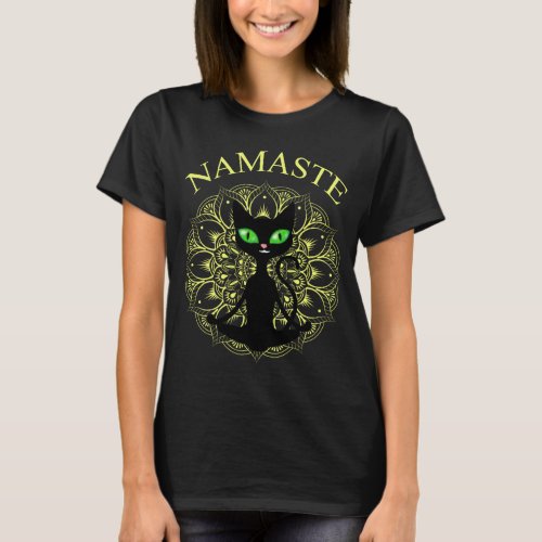 Funny Namaste Cat Yoga Yellow Mandala T_Shirt