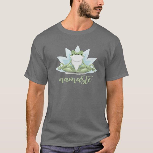 Funny Namaste Yoga Poses Frog Buddha Flower Symbol T-Shirt (Front)