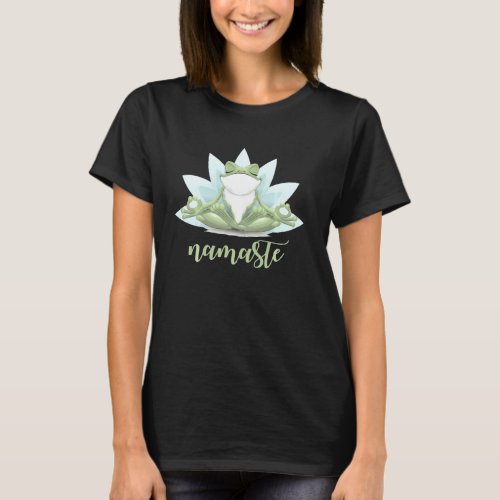 Funny Namaste Yoga Poses Frog Buddha Flower Symbol T_Shirt
