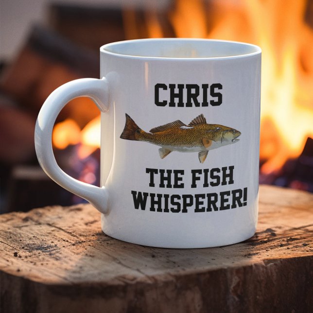 Funny Name Fishing Fish Whisperer Redfish Sports Coffee Mug (Cool fishing coffee mug quote gift. Saltwater Fishing Redfish The Fish Whisperer!)