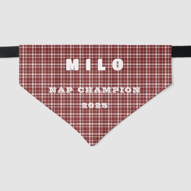 Funny nap champion pet name red personalized pet bandana collar (Front)