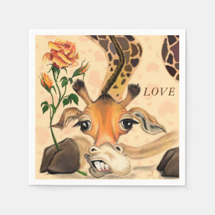Funny Napkins Giraffe with Rose - Custom Text