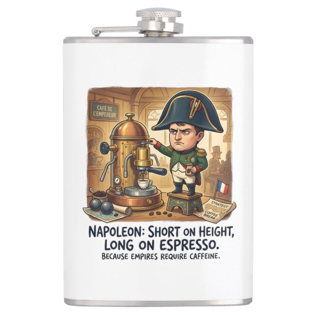 Funny Napoleon Coffee Caricature - Short on Height Flask (Front)