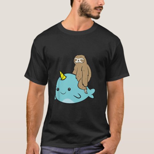 Funny Narwhal Lover Sloth Riding On Narwhal  T_Shirt