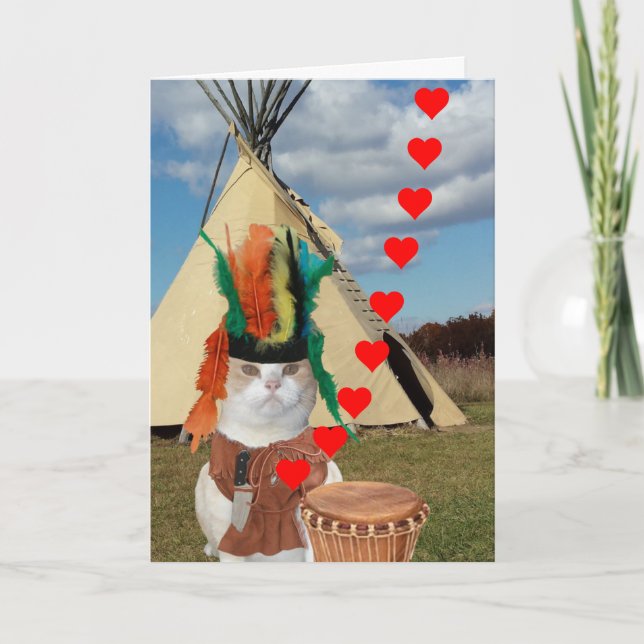Funny Native American Indian Kitty Valentine Holiday Card (Front)