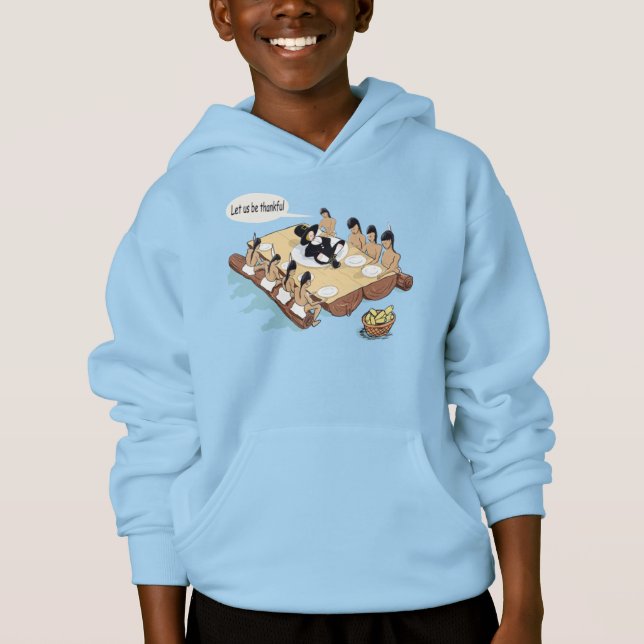 Funny Native American Thanksgiving Cartoon Hoodie (Front)
