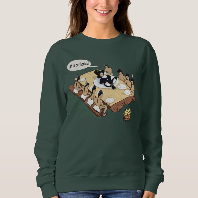 Funny Native American Thanksgiving Cartoon Sweatshirt (Front)