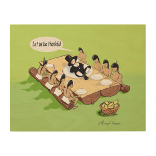 Funny Native American Thanksgiving Cartoon Wood Wall Art