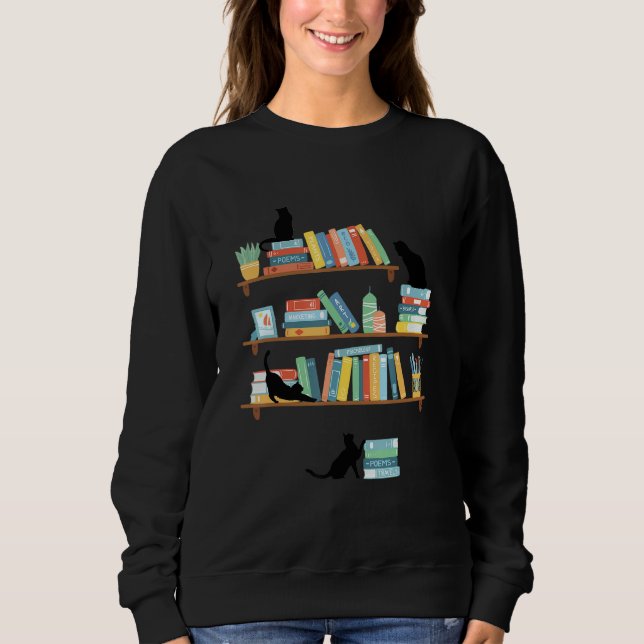 Funny Naughty Cat And Book Reader Lady Kitten Sweatshirt (Front)