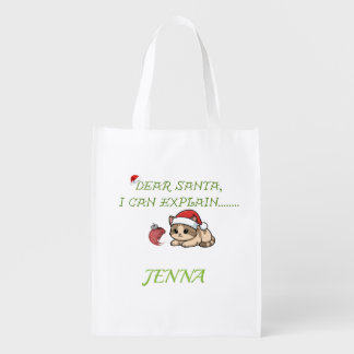 Funny Naughty Cat Christmas Grocery Bag