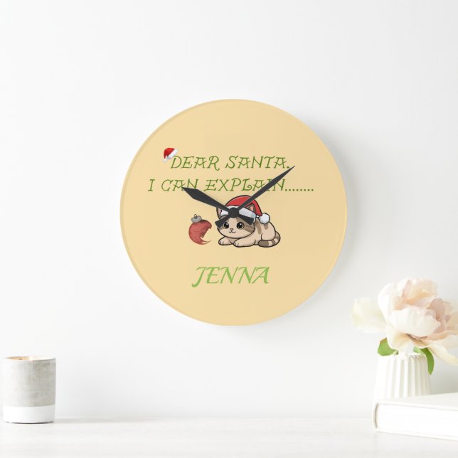  Funny Naughty Cat Christmas Large Clock (Home)