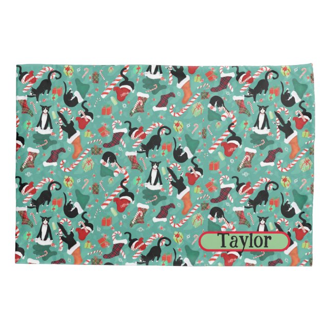Funny Naughty Christmas Cats Personalized Kids Pillow Case (Back)