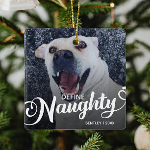 Funny Naughty Dog Photo Christmas Ceramic Ornament