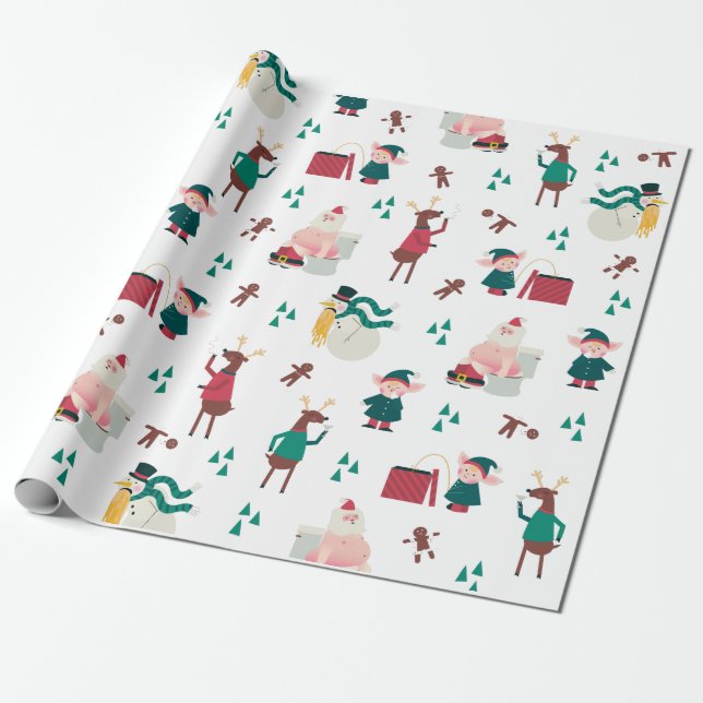 Funny Naughty Holiday Santa and Friends Wrapping Paper (Unrolled)