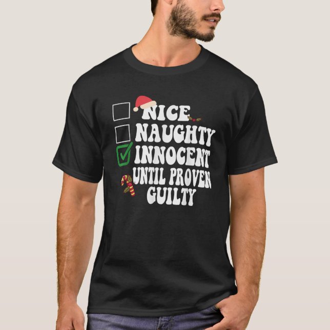 Funny Naughty Nice Christmas Family Pajama Men Wom T-Shirt (Front)
