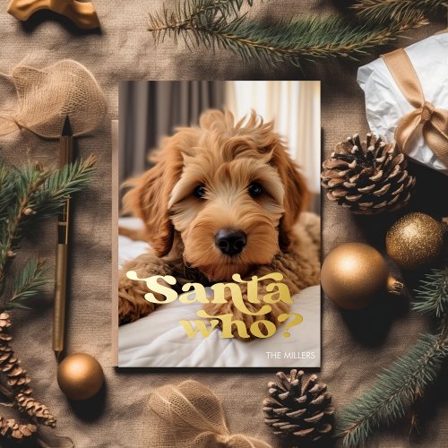 Funny Naughty Nice Dog Pet Minimalist Christmas Foil Holiday Card