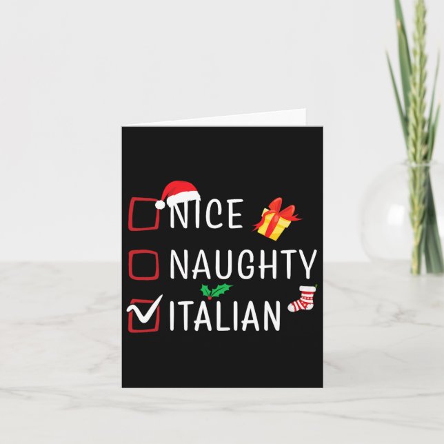 Funny Naughty Nice Italian Christmas Family Pajama Card (Front)
