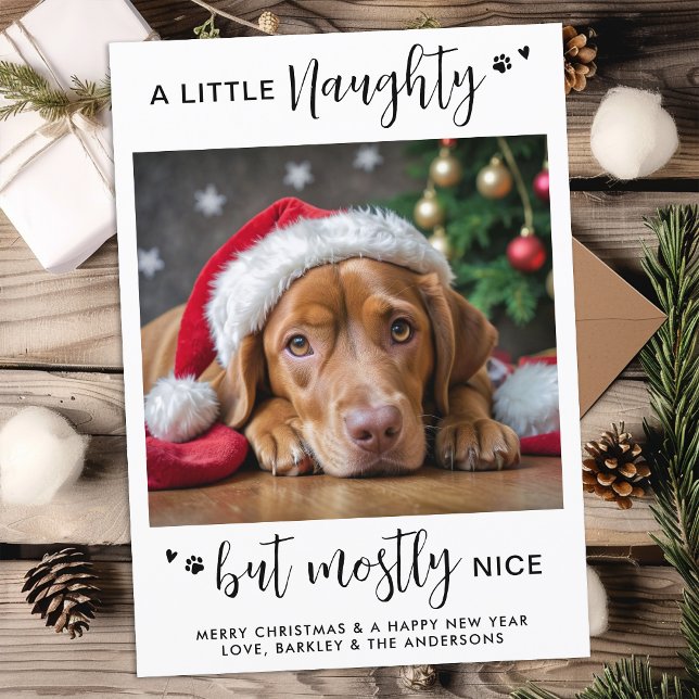Funny Naughty Nice Personalized Cute Dog Pet Photo Holiday Card (Creator Uploaded)