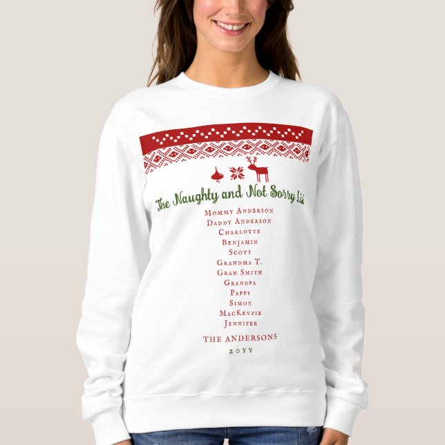 Funny Naughty Not Sorry Christmas Nordic Family Sweatshirt (Front)
