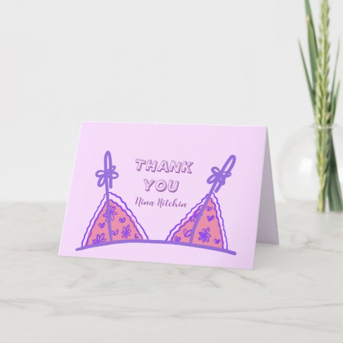 Funny Naughty Purple Lingerie Bachelorette Thanks  Thank You Card