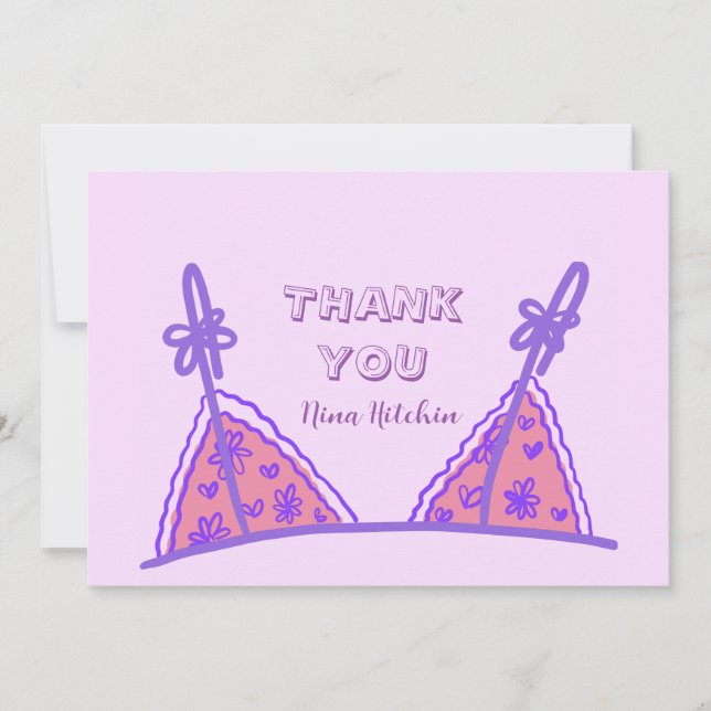 Funny Naughty Purple Lingerie Bachelorette Thanks  Thank You Card (Front)