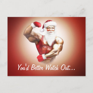 funny naughty strong muscular Santa Claus postcard