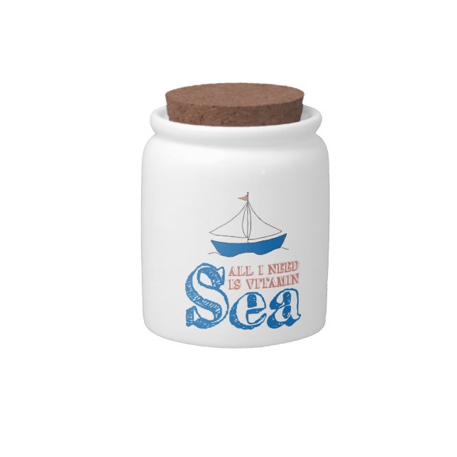Funny Nautical Quote Sailboat Drawing Vitamin Sea Candy Jar (Front)