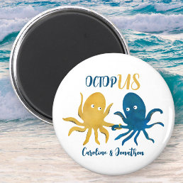Funny navy and gold ocean octopus wedding favor magnet