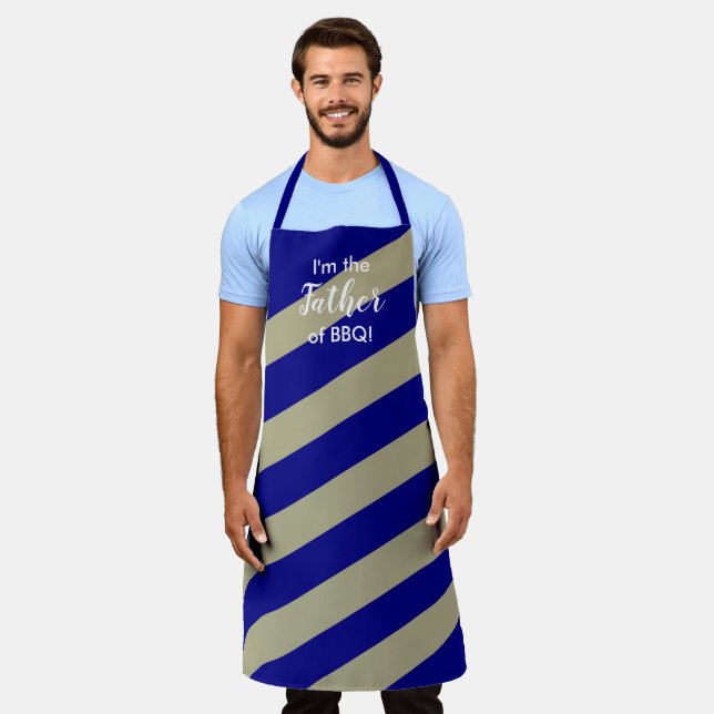  Funny Navy Blue and Sage Green Striped  Apron (Worn)