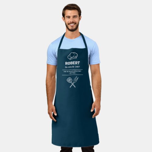 Funny navy blue bbq in house Chef Apron