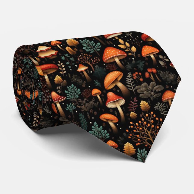 Funny Neck Tie with Mushroom Pattern (Rolled)