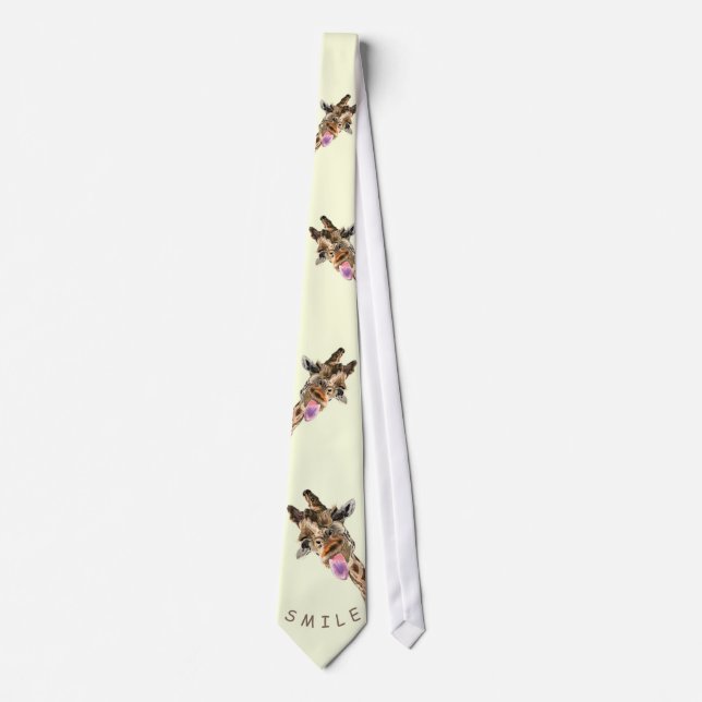 Funny Neck Tie with Playful Giraffe - Smile  (Front)