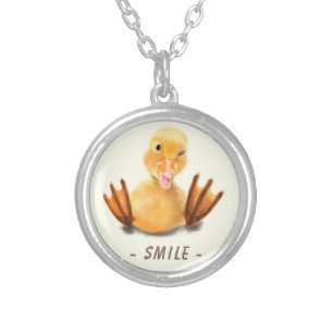 Funny Necklace with Happy Duck Smlie - Custom Text