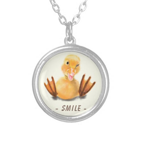 Funny Necklace with Happy Duck Smlie _ Custom Text