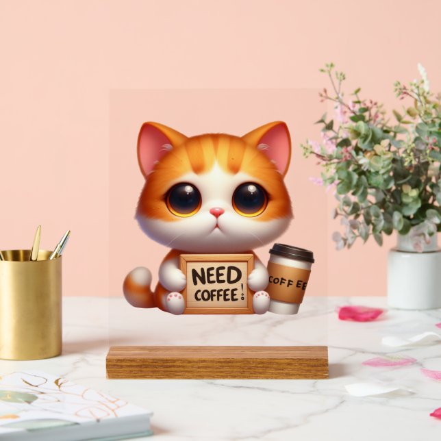 Funny need coffee cat word art acrylic sign (Wedding)