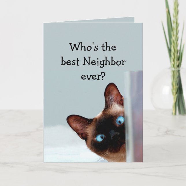 Funny Neighbor Birthday Wishes Siamese Cat Card (Front)