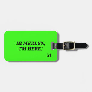Funny Neon Green Monogram Typography Name Script Luggage Tag