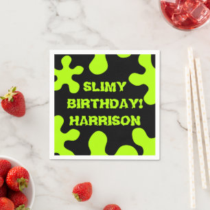 Funny neon green slime custom name birthday napkins