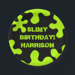 Funny neon green slime custom name birthday paper plates<br><div class="desc">Funny neon green slime custom name kids birthday party Paper Plate
Slimy Birthday
neon green and black</div>