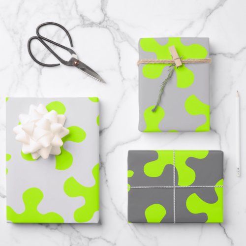 Funny neon green slime grey shades assorted gift wrapping paper sheets