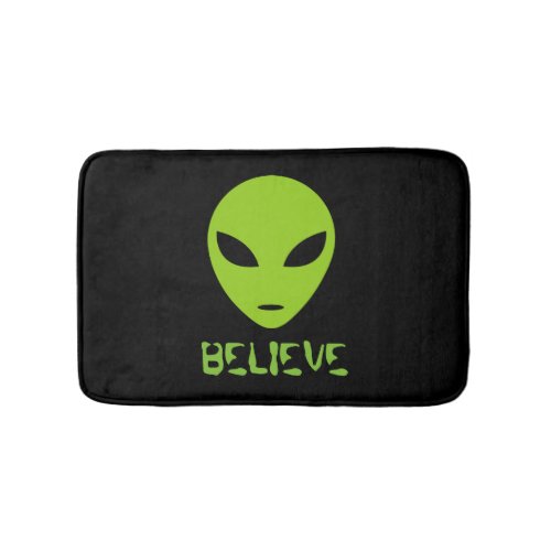 Funny neon green space alien black bath mat