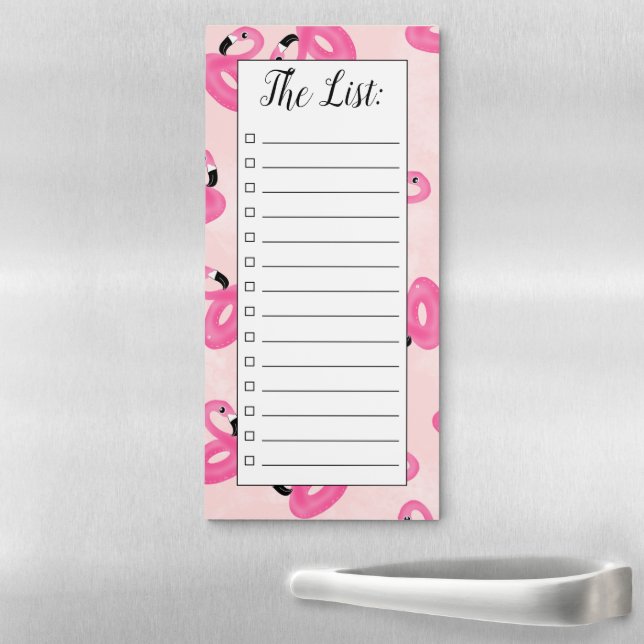 Funny neon pink flamingo floaters pattern blush magnetic notepad (In Situ)
