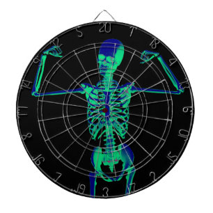 Funny Neon Turquoise Black Skeleton Halloween Dartboard With Darts