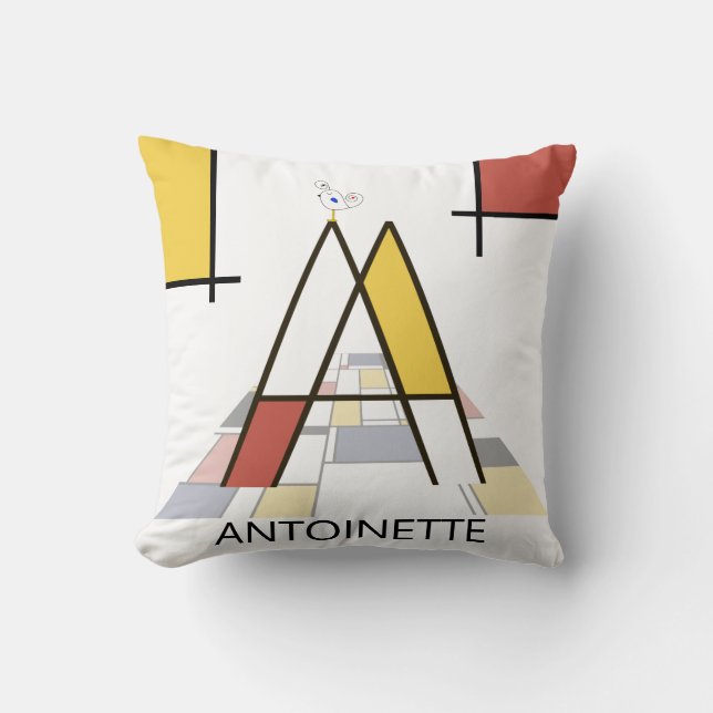 Funny Neoplasticism Art Monogram. Letter A Throw Pillow (Front)