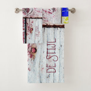 Funny Neoplasticism wooden art style customizable Bath Towel Set